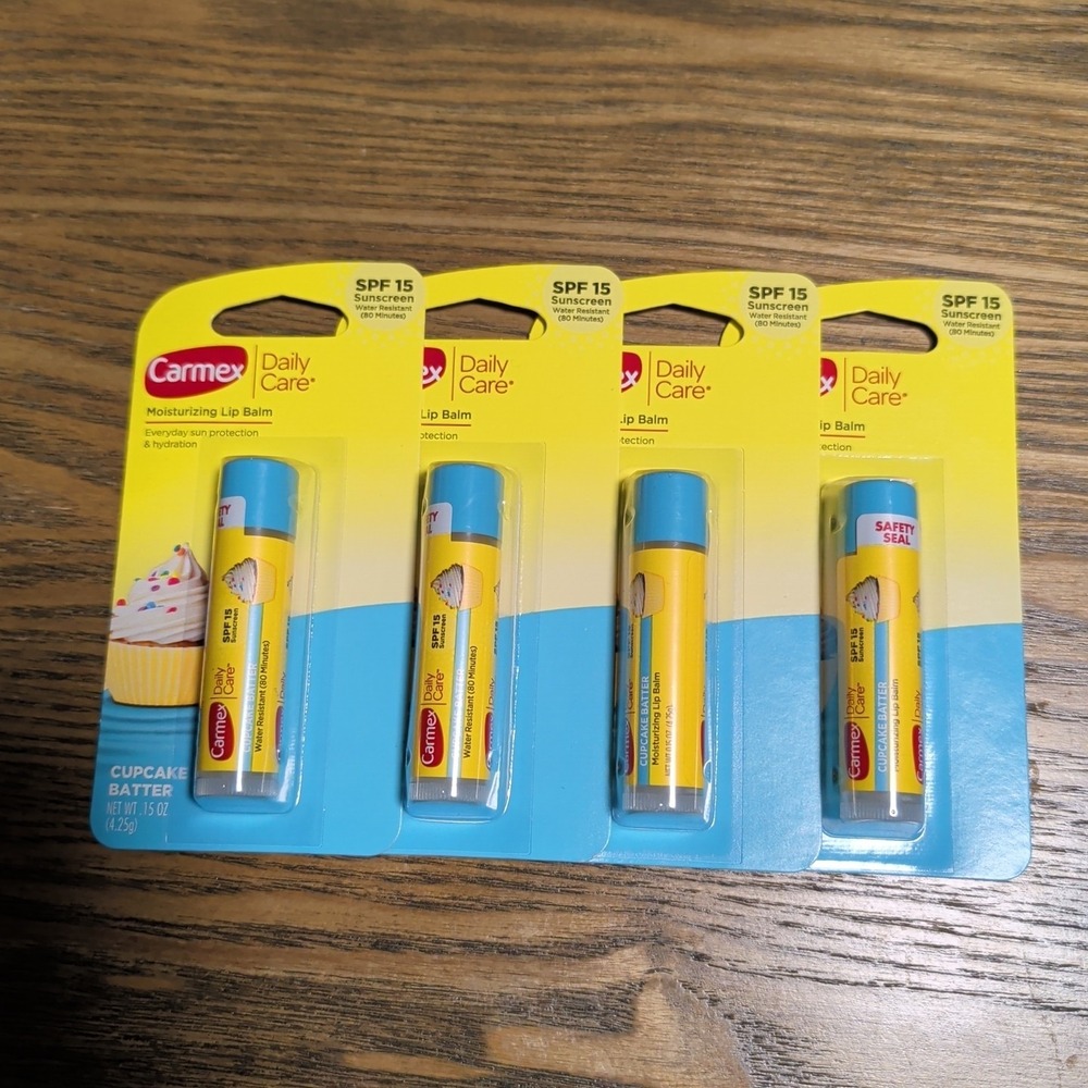 Carmex Daily Care Cupcake Batter Moisturizing Lip Balm SPF 15 Bundle Set of 4
